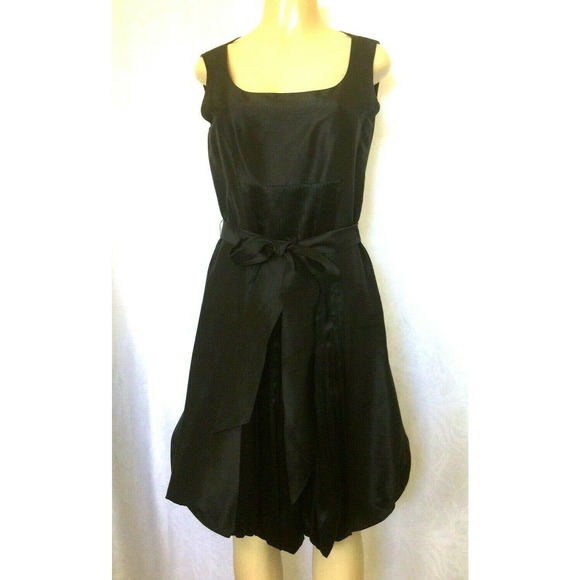 Lafayette 148 Taffeta Dress Fit Flare Black Belted - Picture 1 of 6